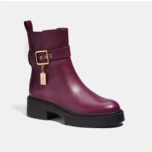 NEW Coach Lacey Leather Lug-sole Ankle Boots, Burgundy